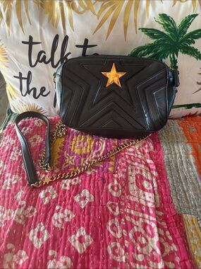 Stella McCartney Black Quilted Star Crossbody with Gold Star